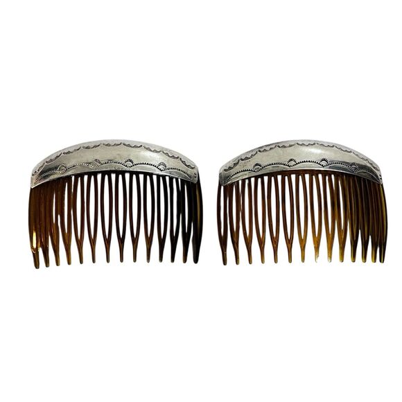 Unbranded Jewelry - Vintage Navajo Sterling Silver Hair Combs Pair Hand Stamped Artisan Signed LP